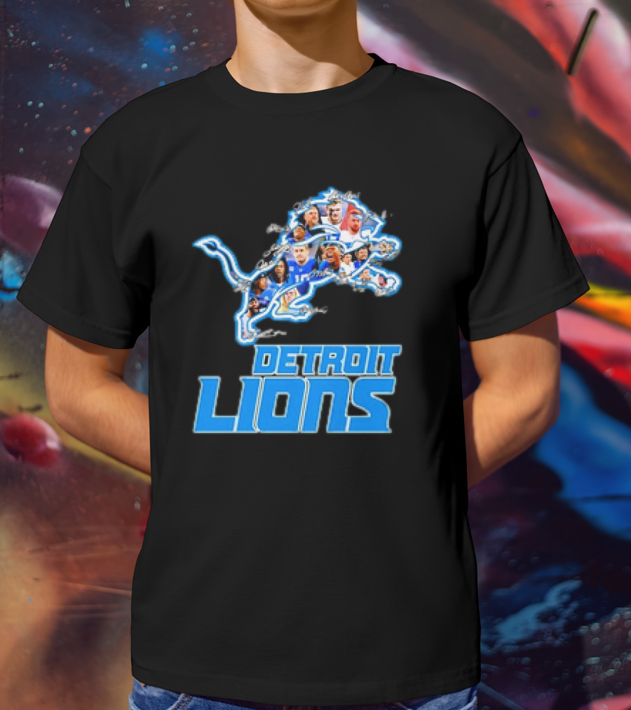 Detroit Lions Photos Coach Dan Campbell And Players Signatures T-Shirt