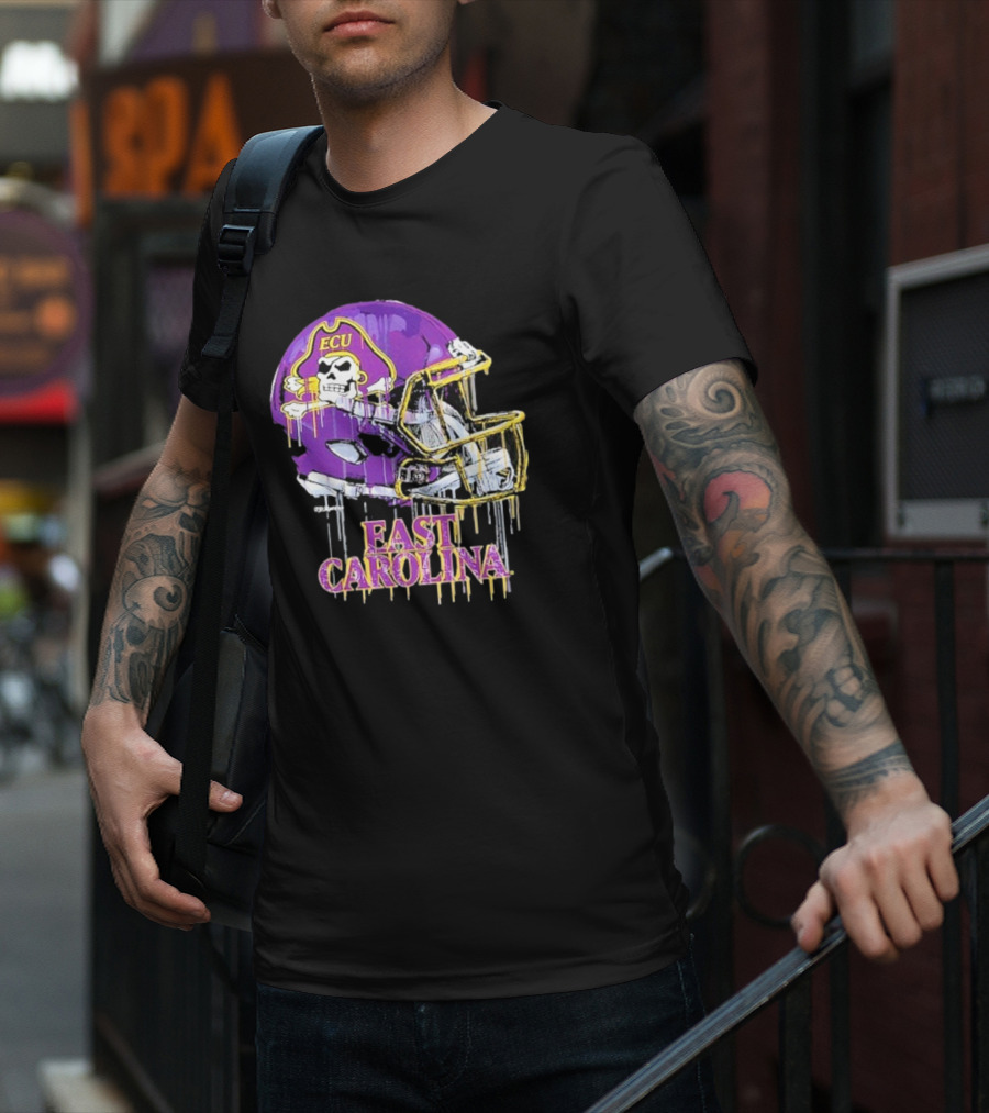 ECU Pirates Dripping Football Helmet T-Shirt