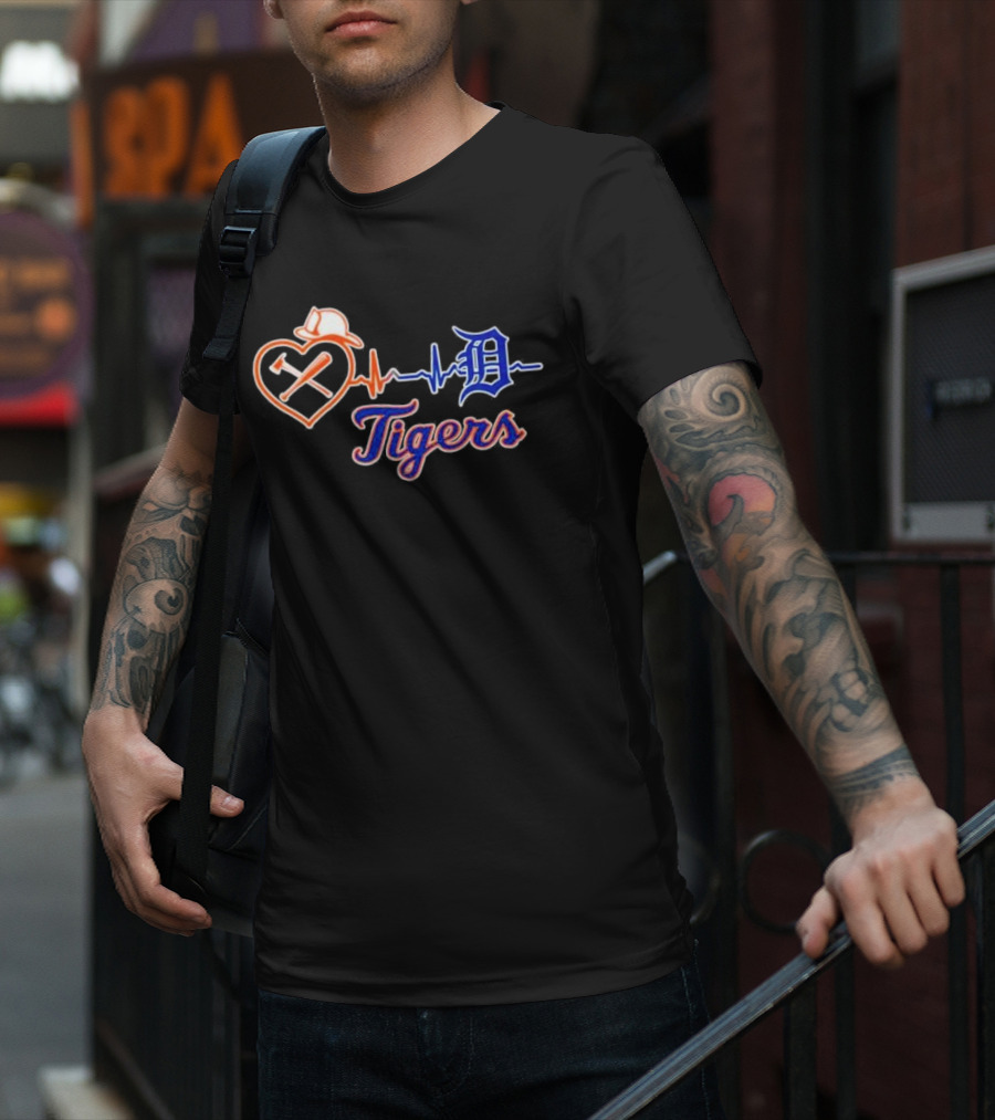Firefighter Detroit Tigers Heartbeat T-Shirt