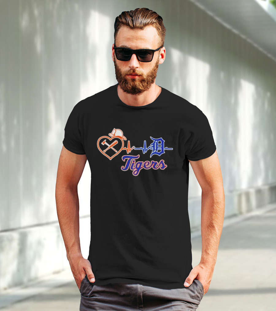 Firefighter Detroit Tigers Heartbeat T-Shirt