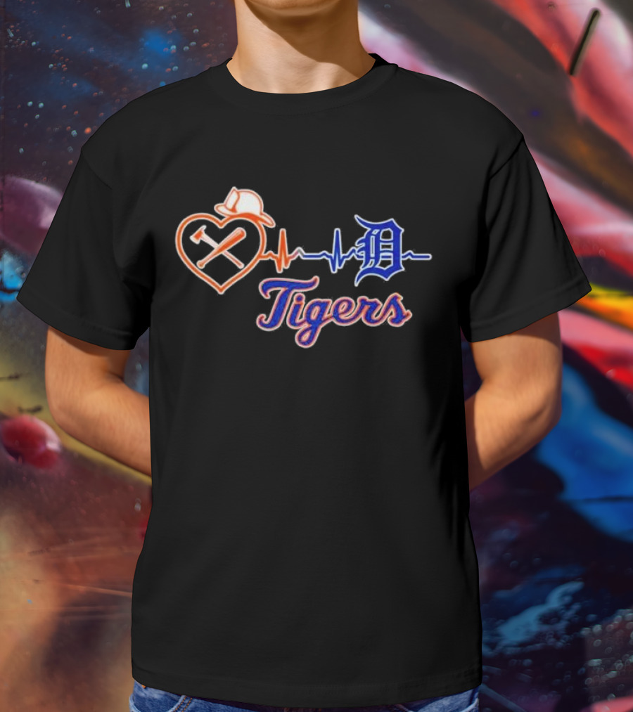 Firefighter Detroit Tigers Heartbeat T-Shirt