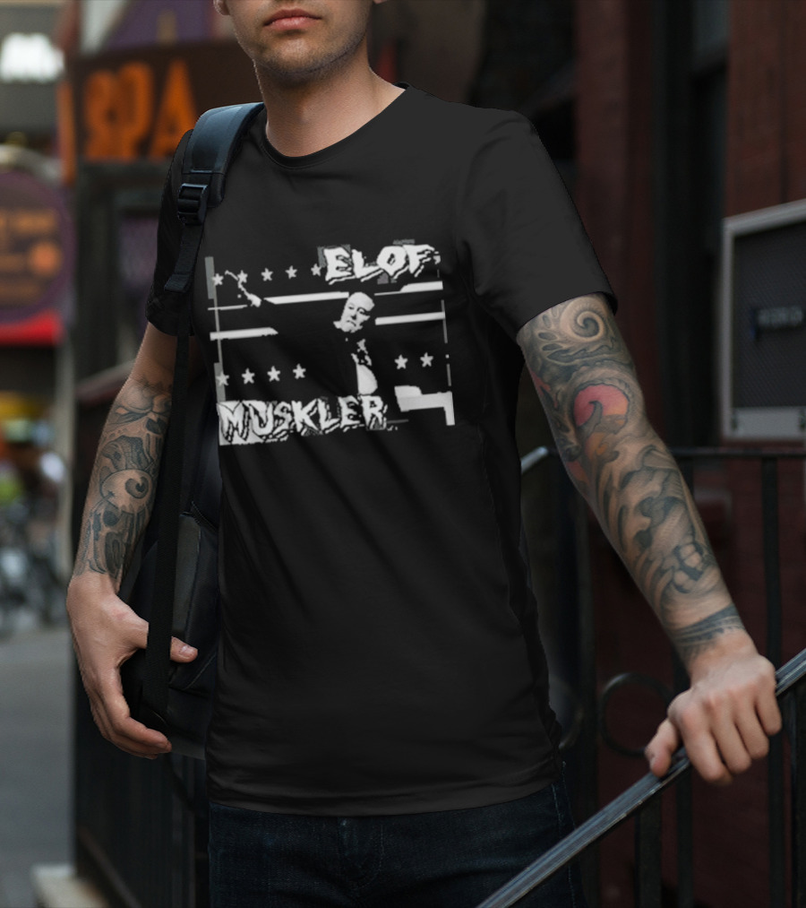 Elof Muskler Bold Star Pattern With Strongman Silhouette T-Shirt