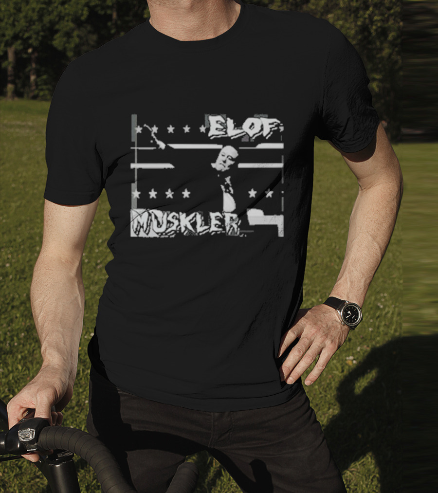 Elof Muskler Bold Star Pattern With Strongman Silhouette T-Shirt