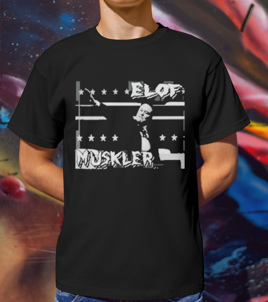 Elof Muskler Bold Star Pattern With Strongman Silhouette T-Shirt