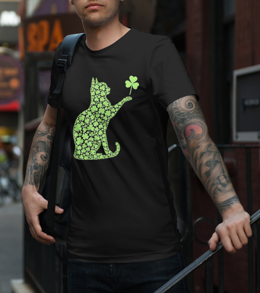 Funny St. Patrick’S Day Shamrock Cat Irish T-Shirt