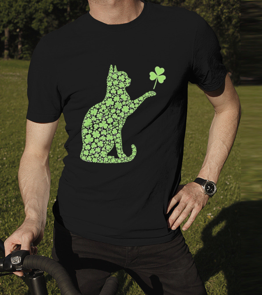 Funny St. Patrick’S Day Shamrock Cat Irish T-Shirt