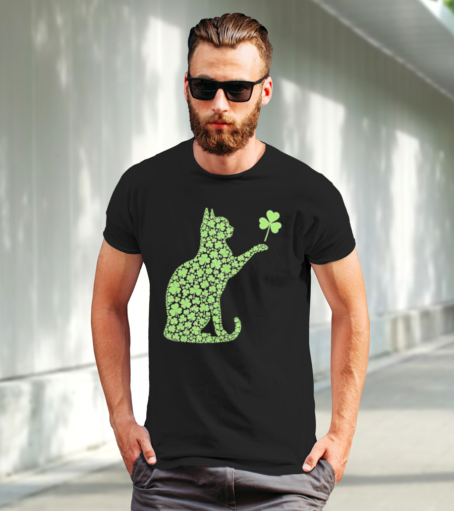 Funny St. Patrick’S Day Shamrock Cat Irish T-Shirt