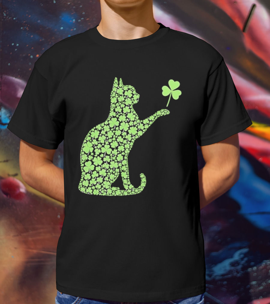 Funny St. Patrick’S Day Shamrock Cat Irish T-Shirt