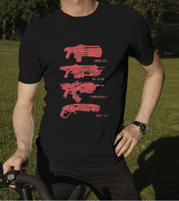 Gears Of War Boomshot Lancer Mk II Hammerburst Gnasher Weapon Stack T-Shirt
