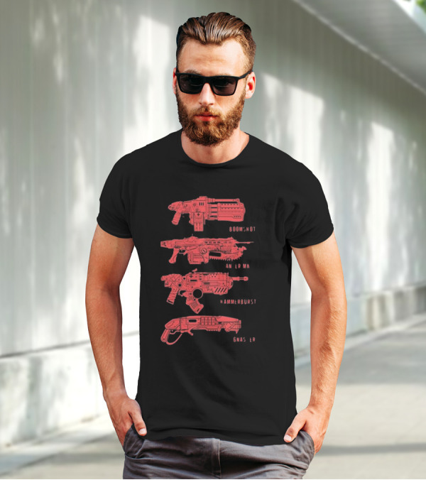 Gears Of War Boomshot Lancer Mk II Hammerburst Gnasher Weapon Stack T-Shirt