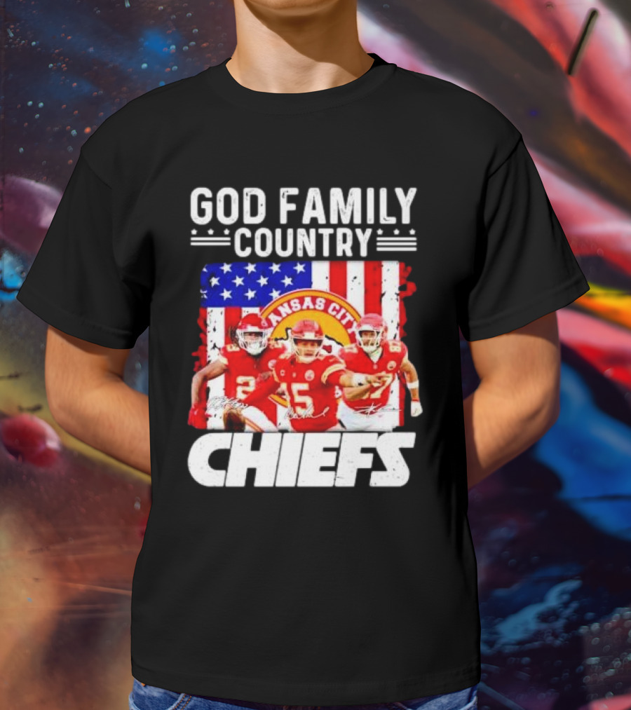 God Family Country Kansas City Chiefs Signatures T-Shirt