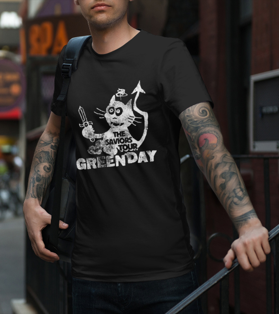 Green Day Cat And Sword T-Shirt