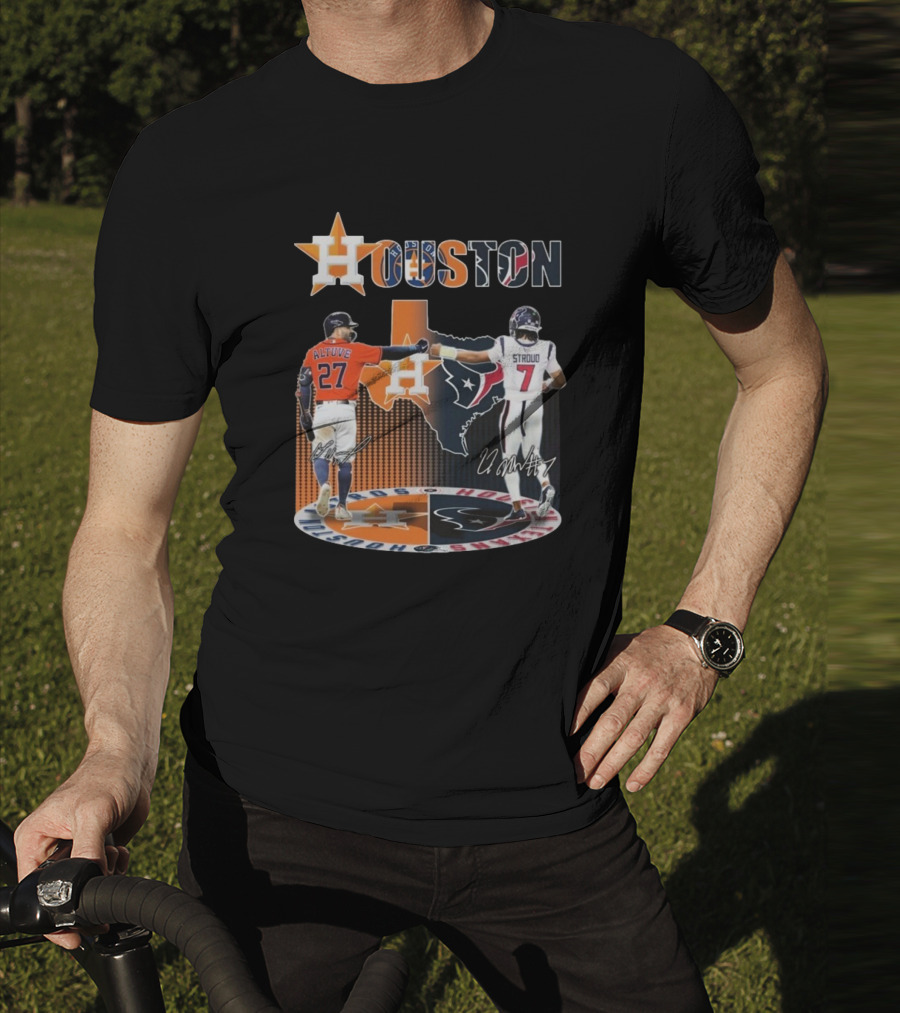 Houston Astros X Houston Texans Logo Signature 2025 T-Shirt