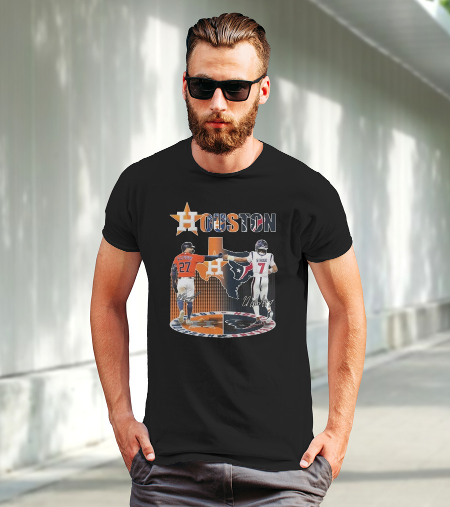 Houston Astros X Houston Texans Logo Signature 2025 T-Shirt
