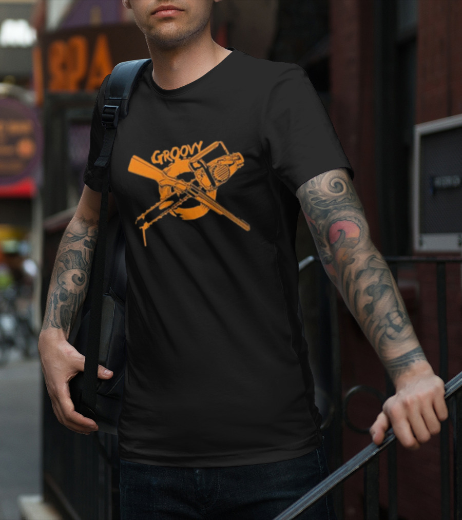 Groovy Chainsaw And Boomstick Shotgun T-Shirt