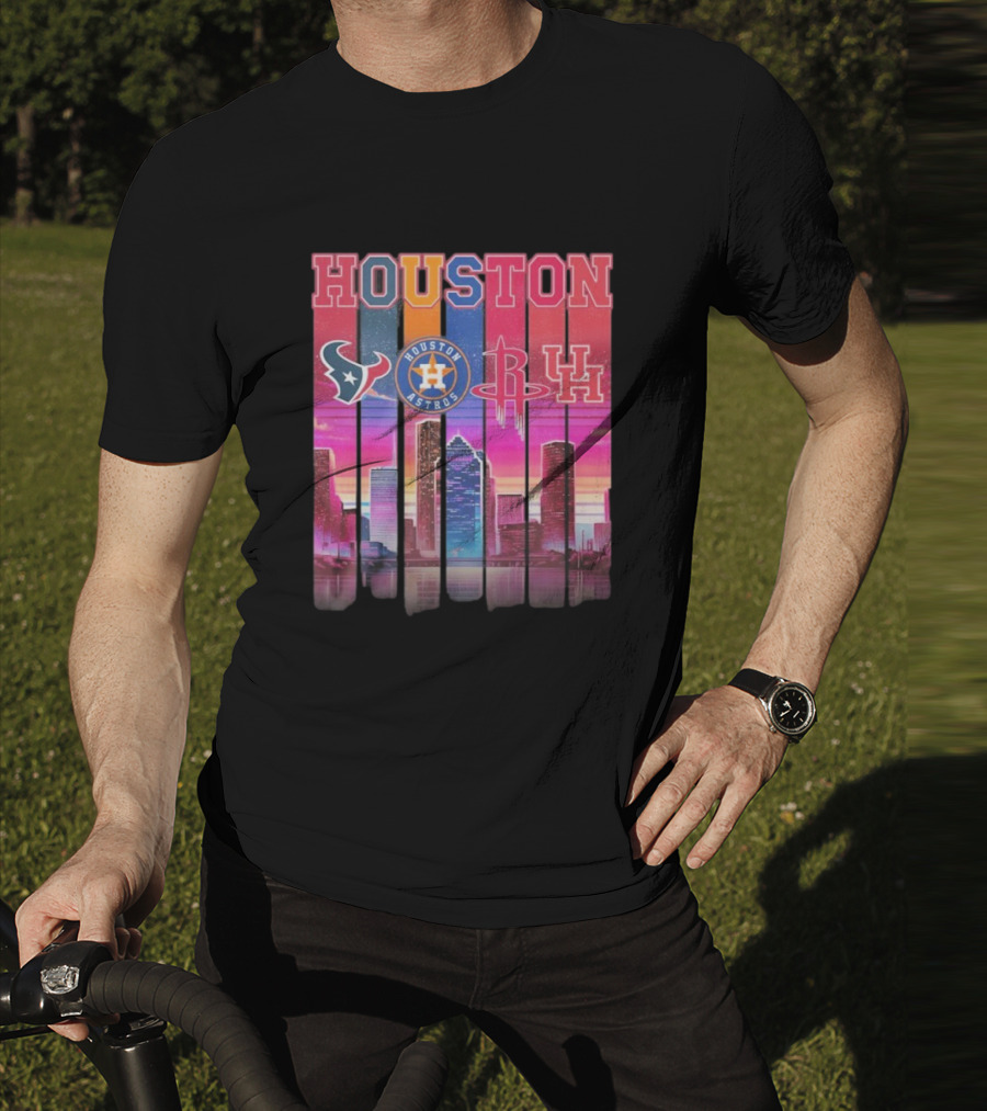 Houston Retro Skyline Texans Astros Rockets And Cougars T-Shirt