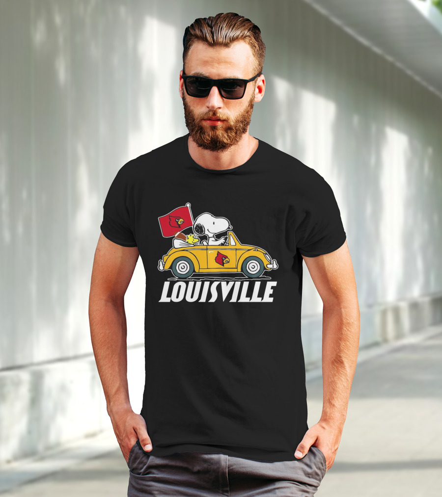 Snoopy And Woodstock Driving Louisville Cardinals Car T-Shirt