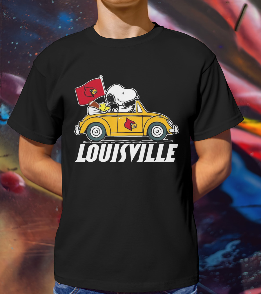 Snoopy And Woodstock Driving Louisville Cardinals Car T-Shirt