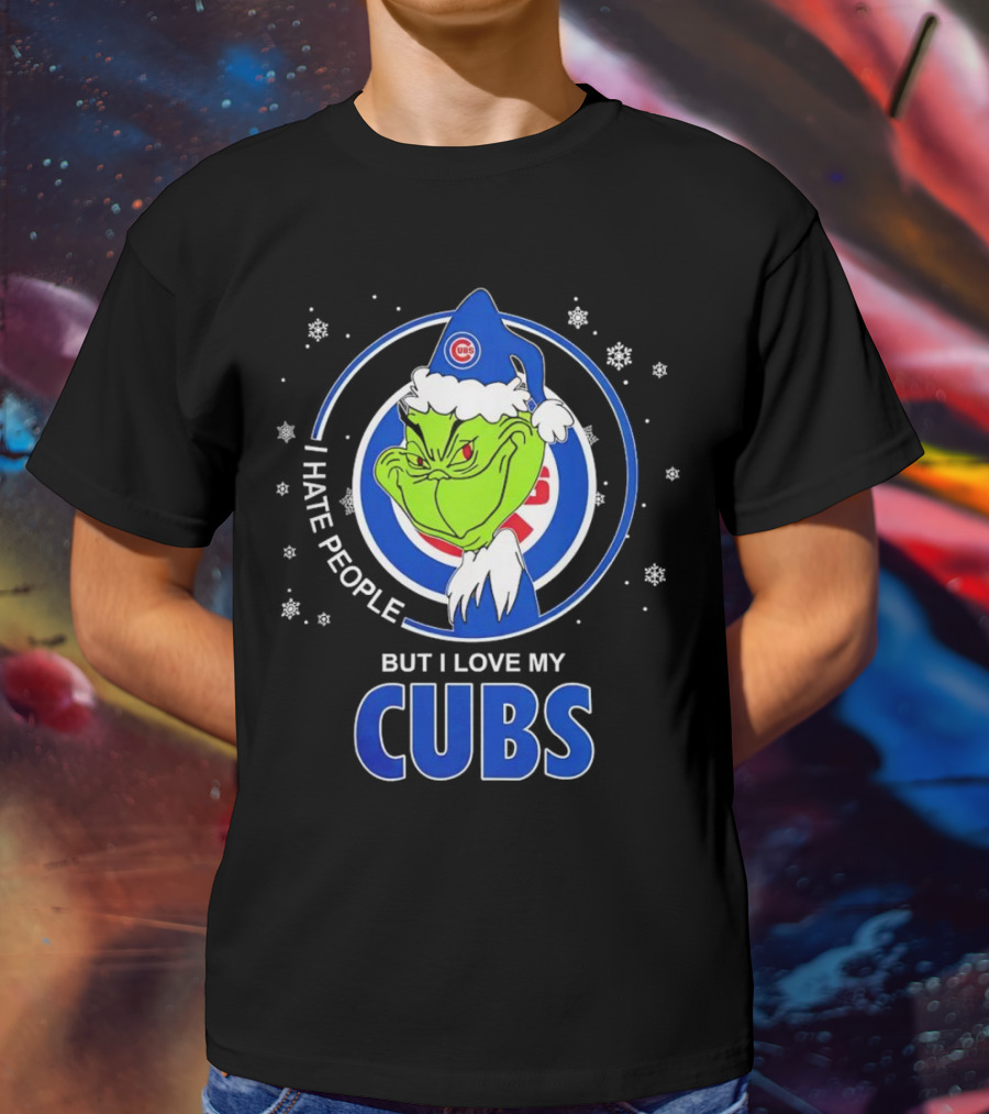 Christmas Grinch Santa I Hate People But I Love My Cubs T-Shirt