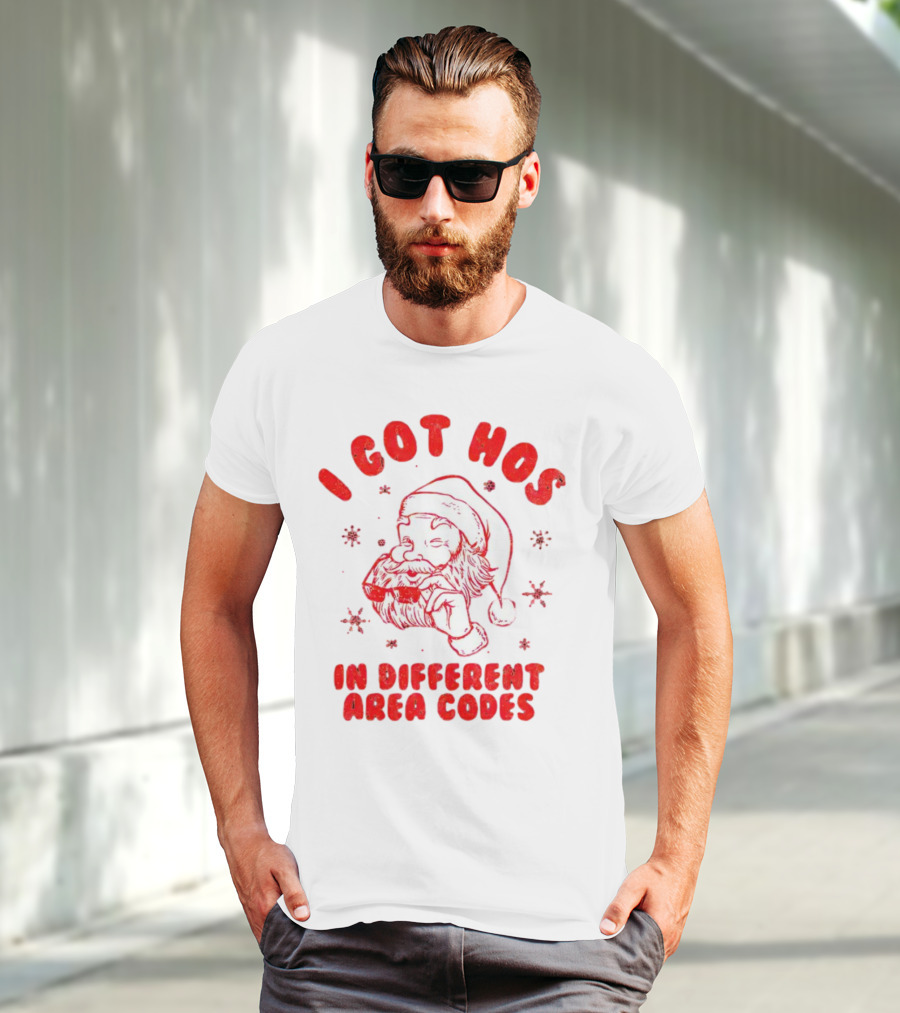 I Got Hos In Different Area Codes Santa Claus Sunglasses Snowflakes T-Shirt