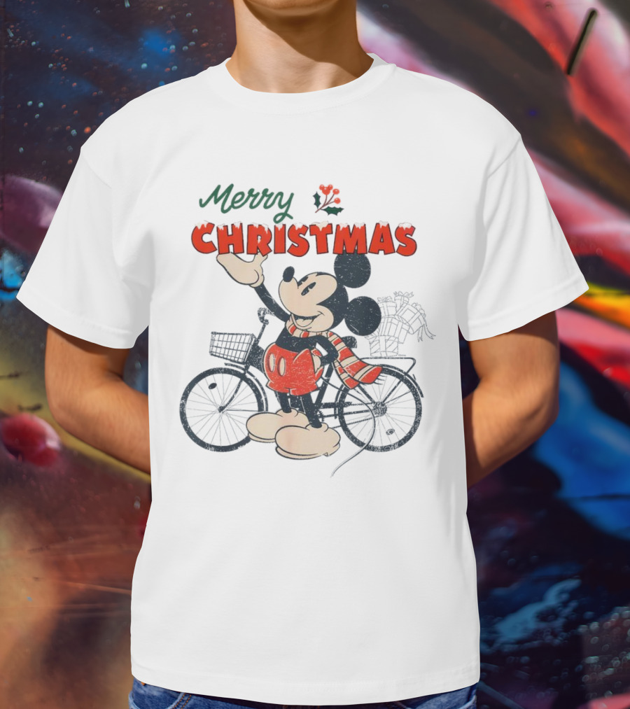 Mickey Mouse Merry Christmas Bicycle Holiday Cheer T-Shirt