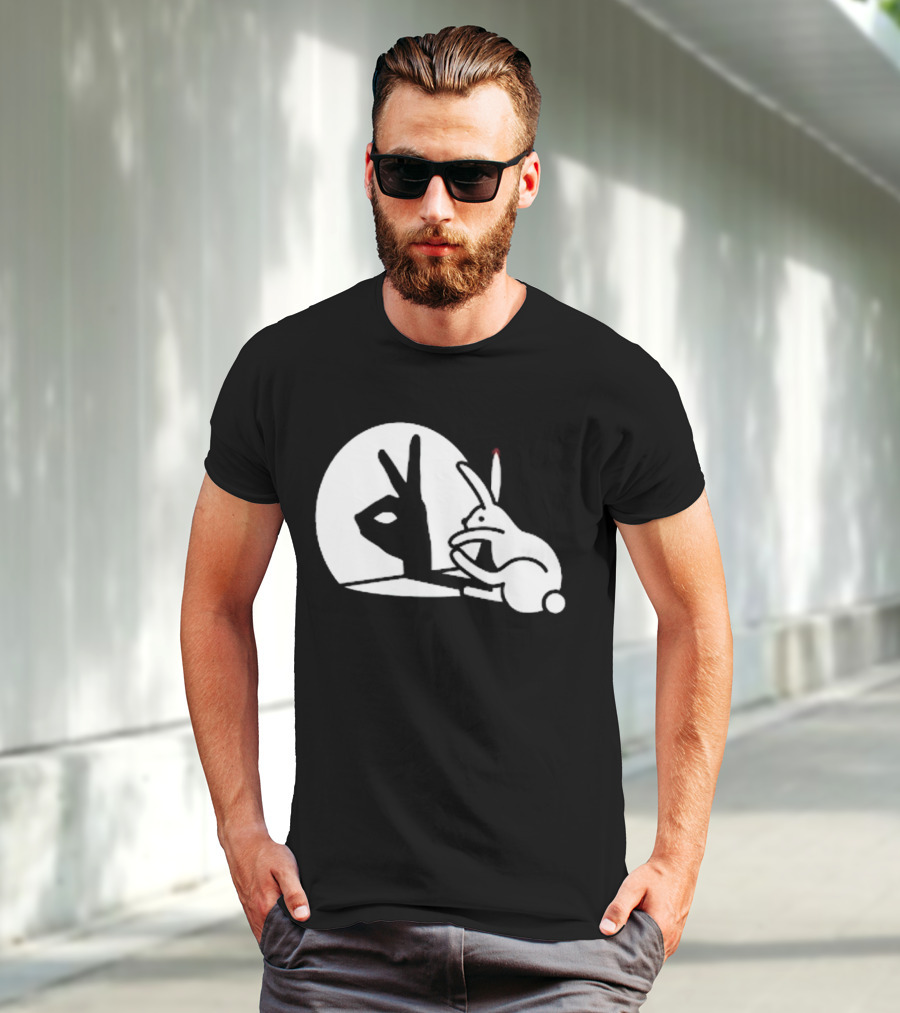 Rabbit Hand Shadow Peace Gesture Optical Illusion T-Shirt