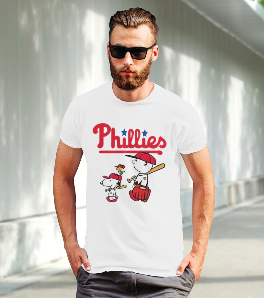 Phillies Snoopy Woodstock Charlie Brown Peanuts Baseball T-Shirt