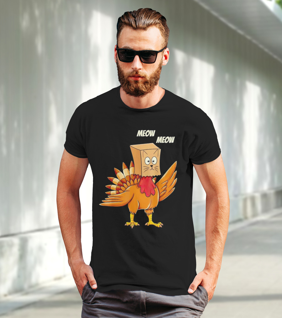 Meow Meow Turkey Cat Thanksgiving T-Shirt