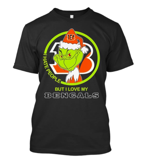 Grinch Santa Hat I Hate People But I Love My Bengals Football Fan T-Shirt