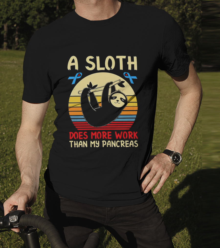 A Sloth Does More Work Than My Pancreas Vintage Style With Blue Diabetes Awareness Ribbons T-Shirt