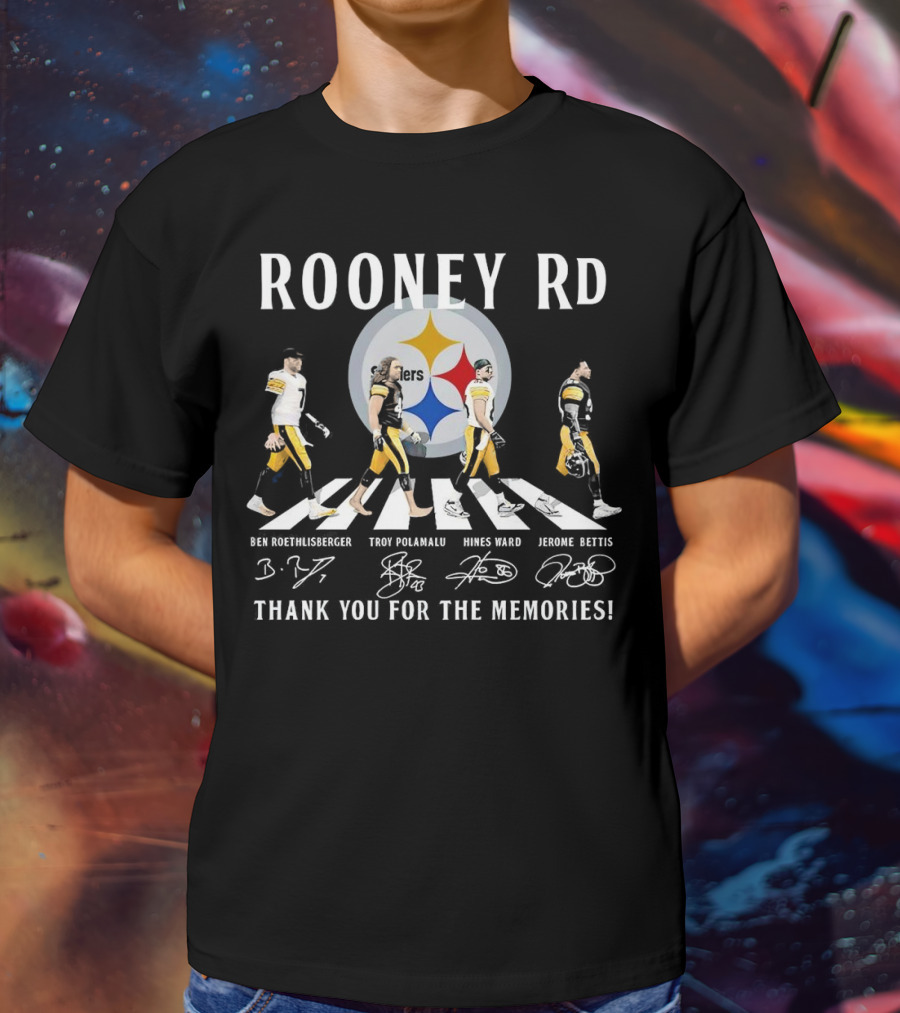 Rooney Rd Pittsburgh Steelers Ben Roethlisberger Troy Polamalu Hines Ward Jerome Bettis Thank You For The Memories Signatures T-Shirt