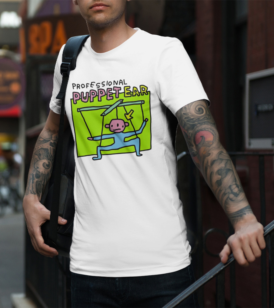 Professional Puppet Ear Illustration Marooned On Vibrant Green Background T-Shirt