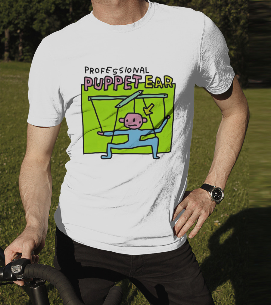 Professional Puppet Ear Illustration Marooned On Vibrant Green Background T-Shirt