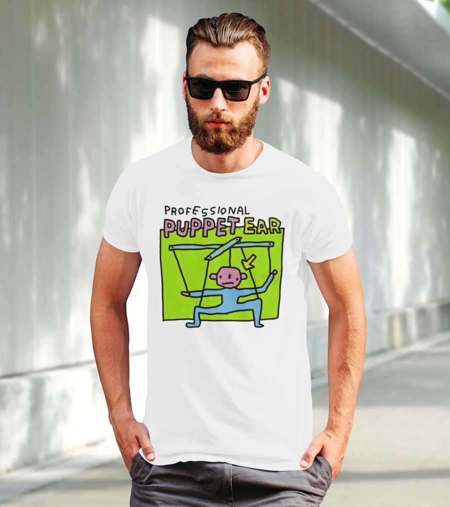 Professional Puppet Ear Illustration Marooned On Vibrant Green Background T-Shirt
