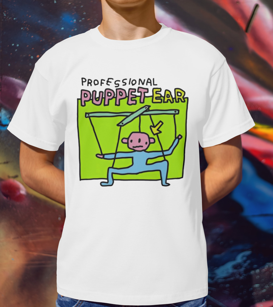 Professional Puppet Ear Illustration Marooned On Vibrant Green Background T-Shirt