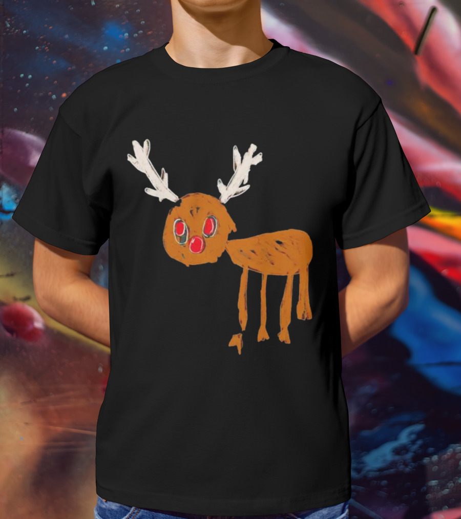Reindeer Ugly Holiday Rudolf Drawing T-Shirt