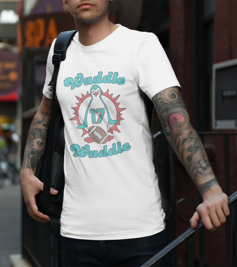 Waddle Waddle 17 Football Penguin Miami Dolphins T-Shirt