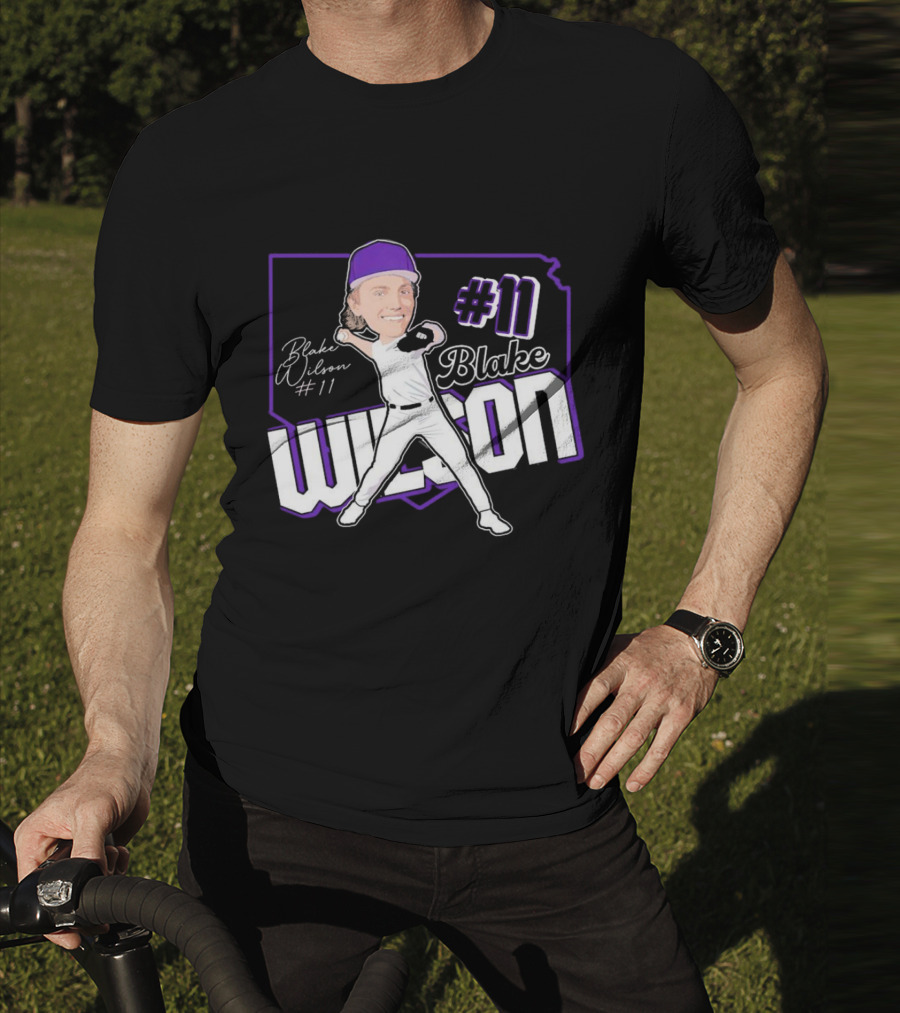 Blake Wilson #11 Kansas State Wildcats Baseball Cartoon Signature T-Shirt
