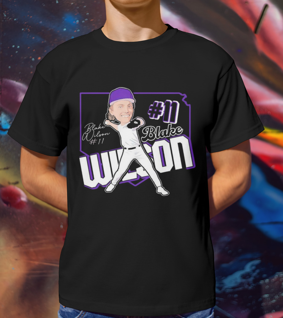 Blake Wilson #11 Kansas State Wildcats Baseball Cartoon Signature T-Shirt