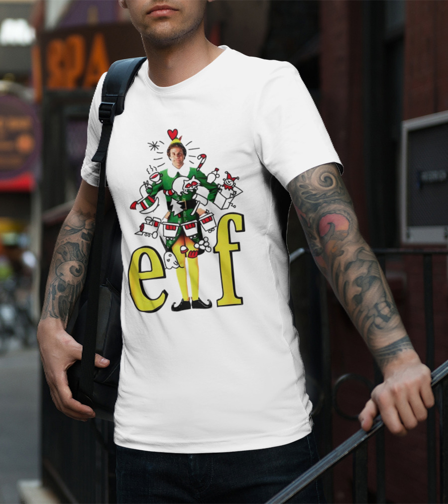 Elf Movie Inspired Christmas Sketch Design Featuring Iconic Character T-Shirt