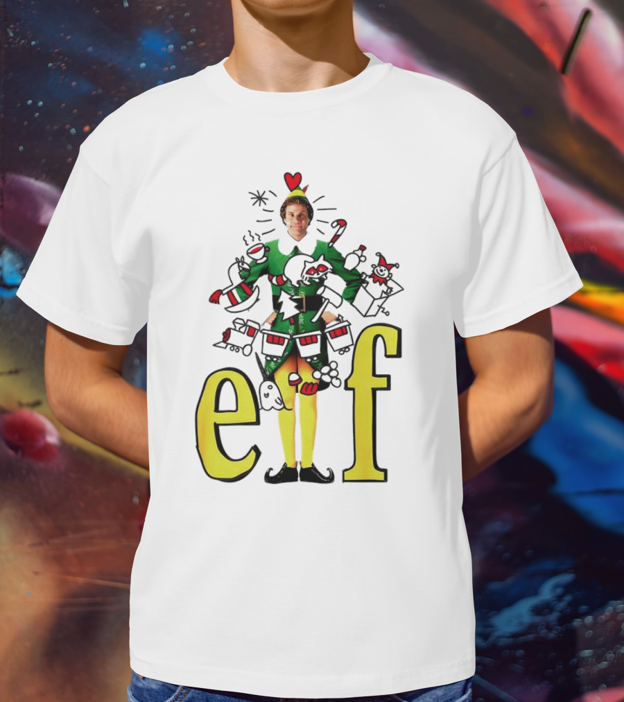 Elf Movie Inspired Christmas Sketch Design Featuring Iconic Character T-Shirt