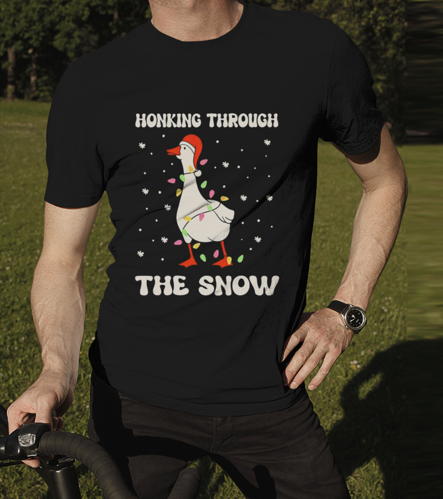 Honking Through The Snow Goose Wrapped In Christmas Lights T-Shirt