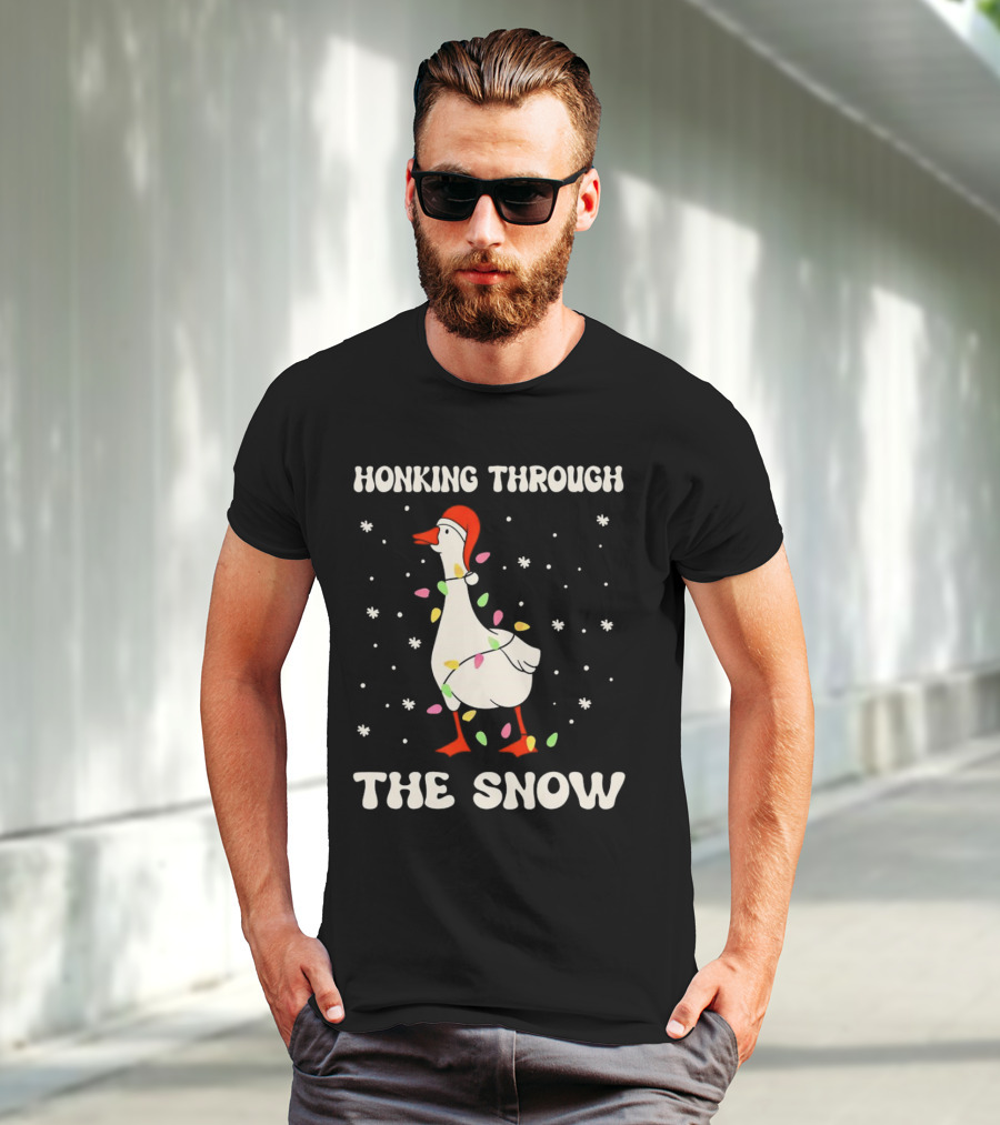 Honking Through The Snow Goose Wrapped In Christmas Lights T-Shirt
