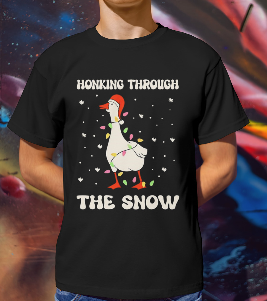Honking Through The Snow Goose Wrapped In Christmas Lights T-Shirt