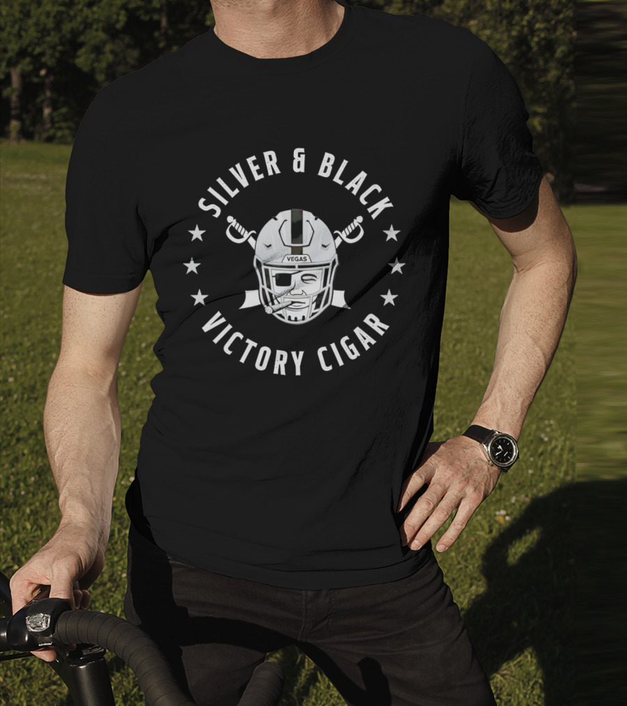 Silver And Black Vegas Victory Cigar Raiders Helmet T-Shirt