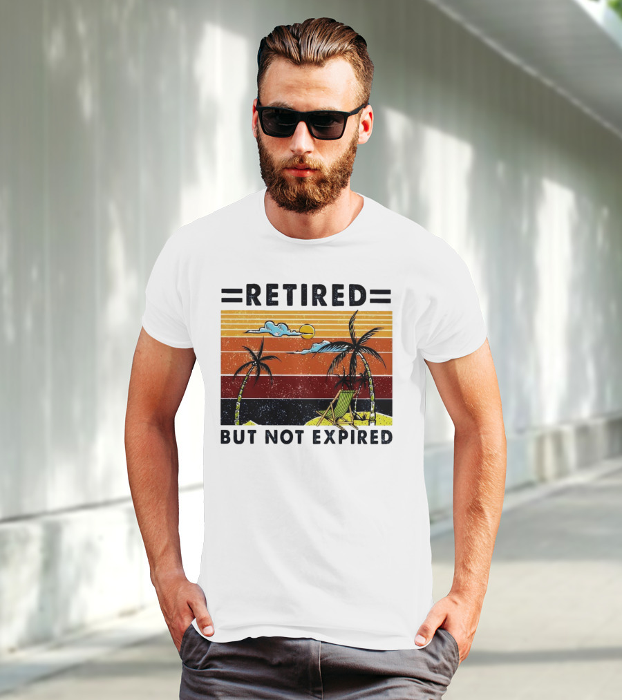 Retired But Not Expired Beach Vintage Sunset Palm Trees Chair Retro T-Shirt