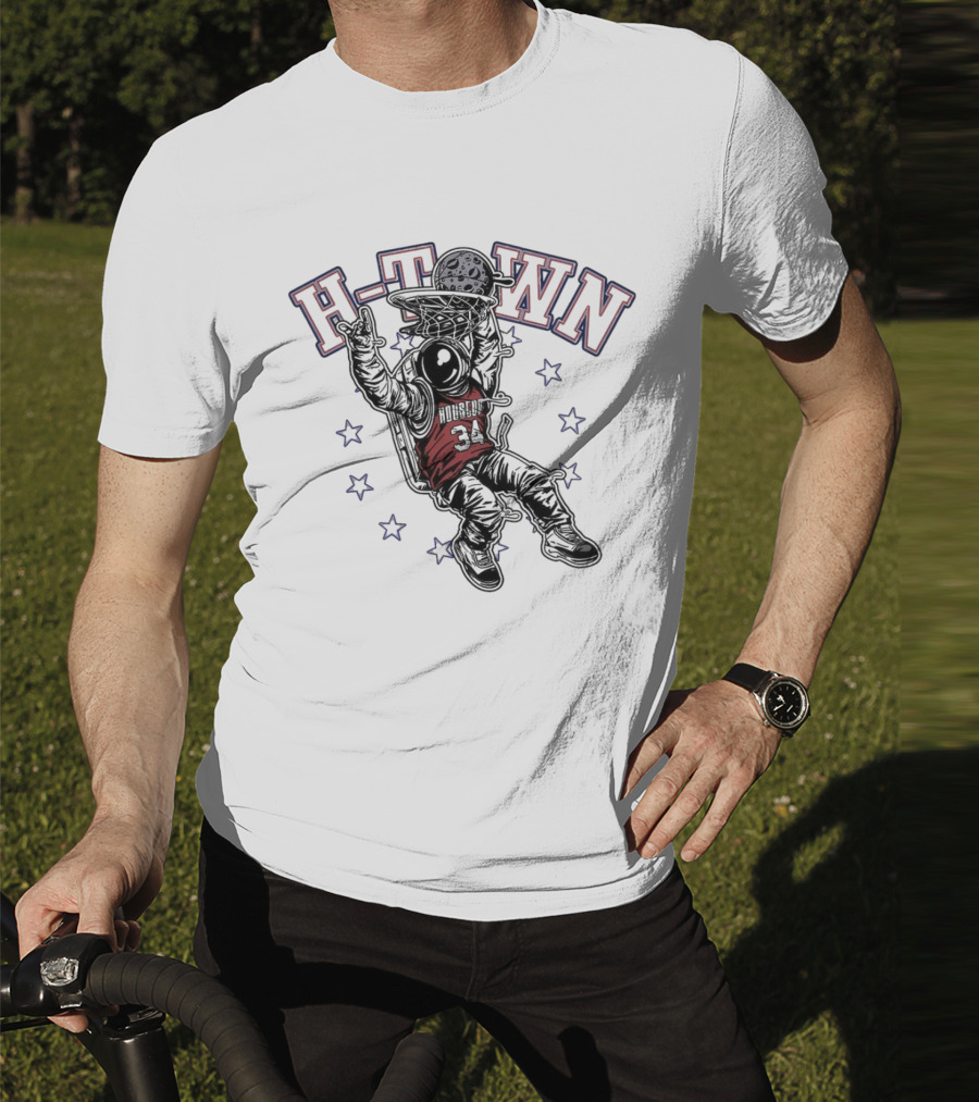 H-Town Astronaut Dunking Moon Stars Nolan Ryan 34 Houston Astros T-Shirt