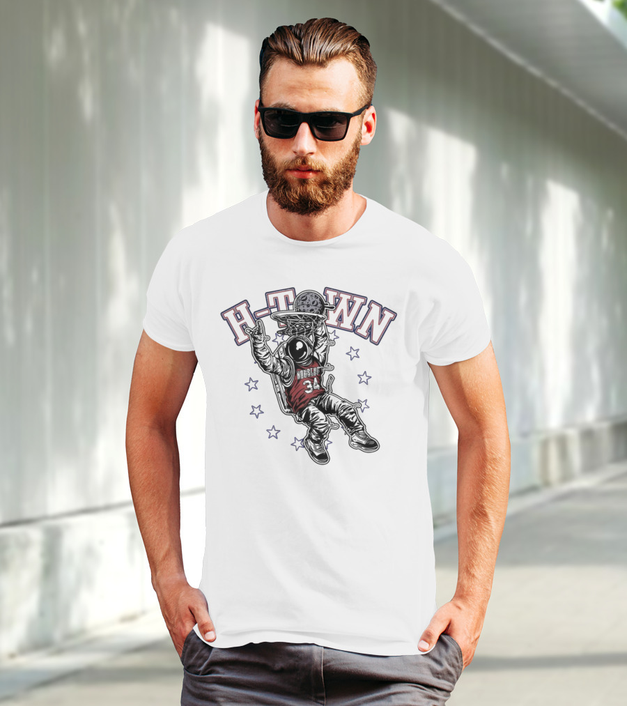 H-Town Astronaut Dunking Moon Stars Nolan Ryan 34 Houston Astros T-Shirt