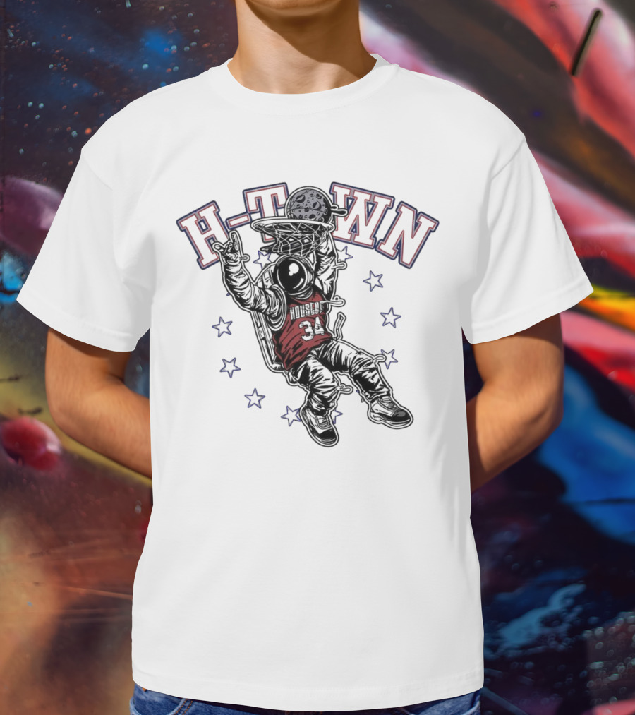 H-Town Astronaut Dunking Moon Stars Nolan Ryan 34 Houston Astros T-Shirt