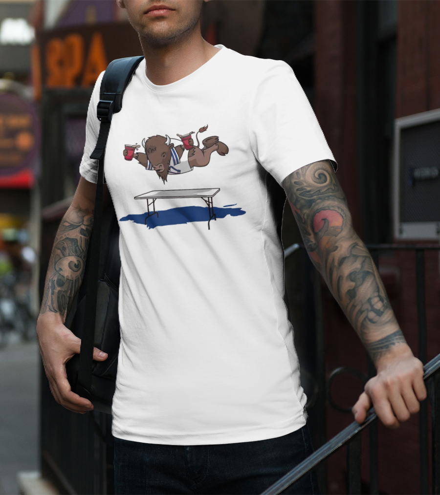 Buffalo Bills Smash Tables Jumping Bison With Red Cups T-Shirt